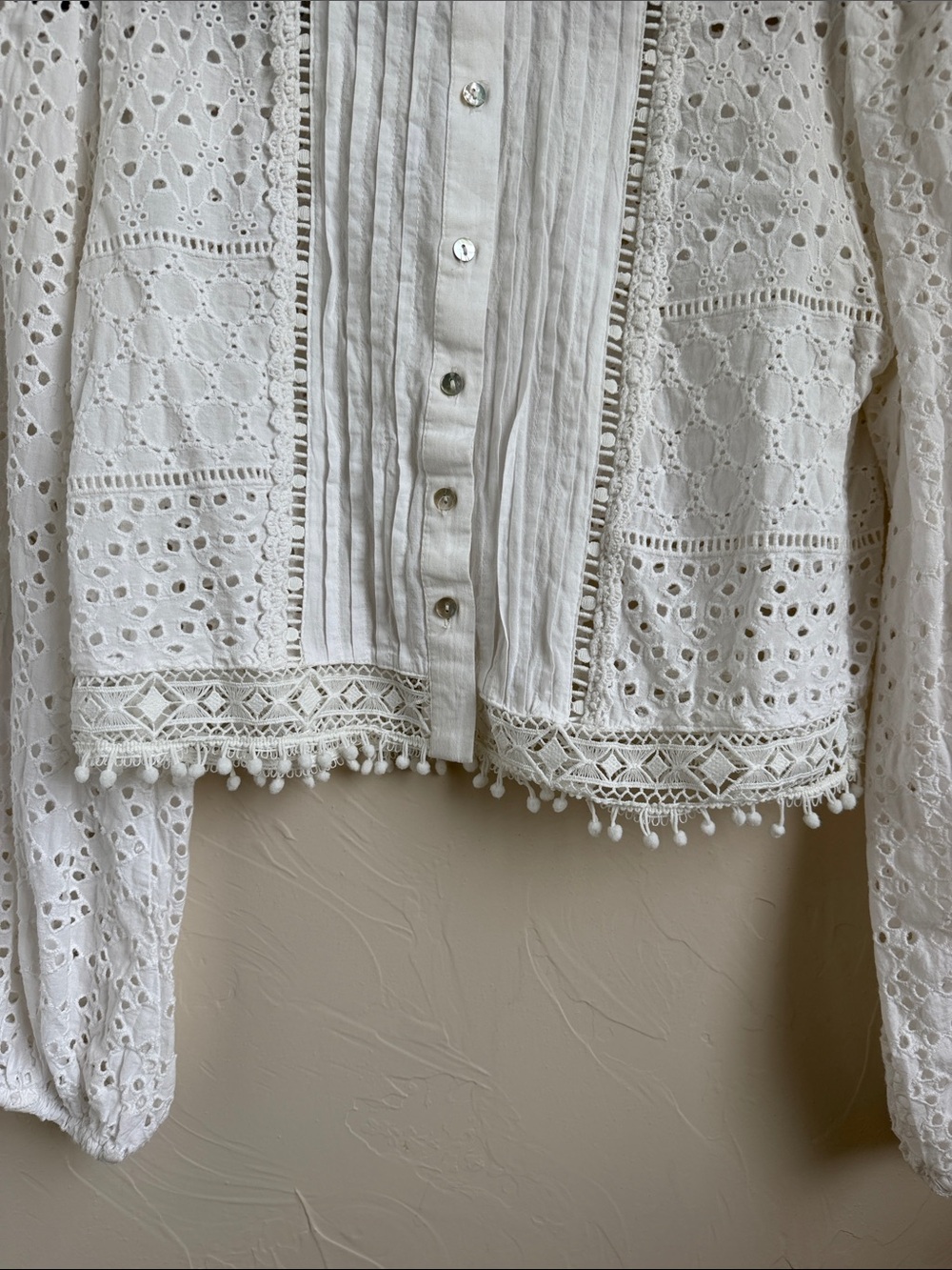 Zara White Eyelet Lace Button-Front Top - Picture 4 of 8